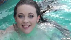 Horny Brunette Teen Gets Cock Action beside Pool Thumb